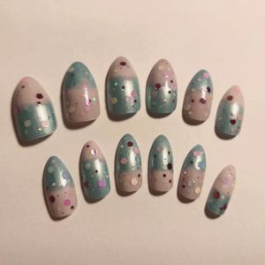 Pastel Lavender and Blue Press On Nails - New Hand Painted